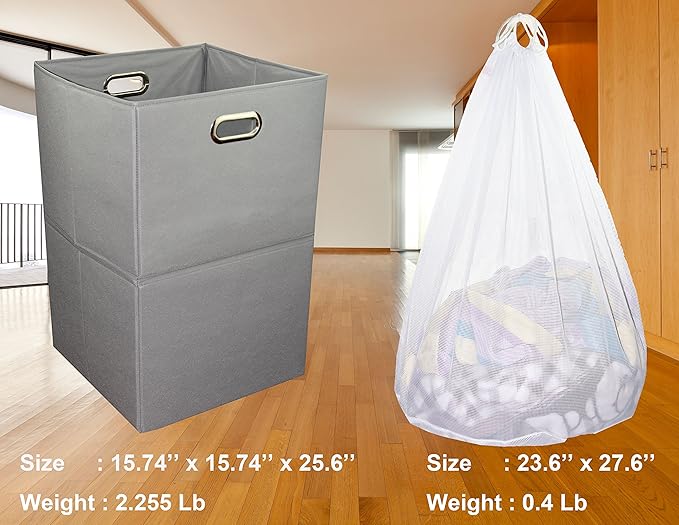 Foldable Large Laundry Hamper With Laundry Bag - Premium Durable Non-Woven Fabric, Plastic Board, Extra-Large Size, Space-Saving & Compact Clothes Basket With Metal Handles (Gray)