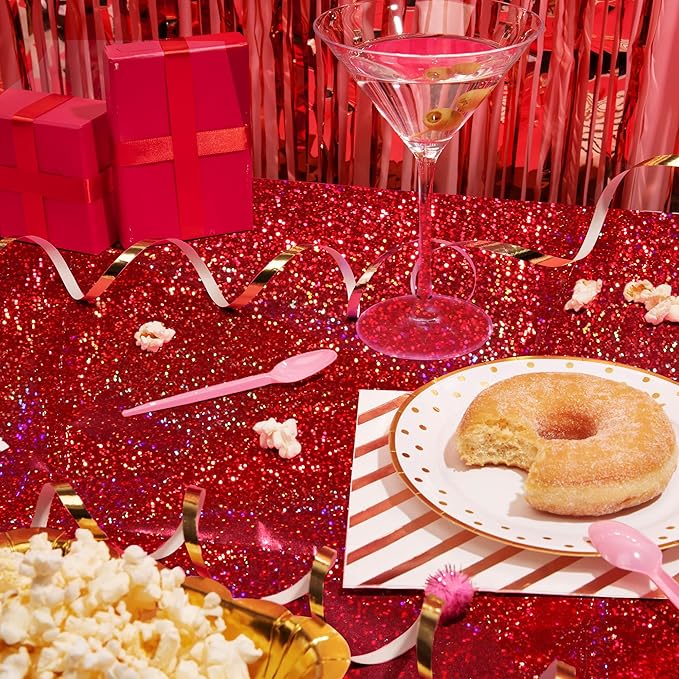 Sparkling Holographic Laser Tablecloth - Shimmering, Waterproof, Easy to Clean - Ideal for Bachelorette, Birthday, Wedding, and Anniversary Party Decorations (Dark Blue & Red & Silver, 3)