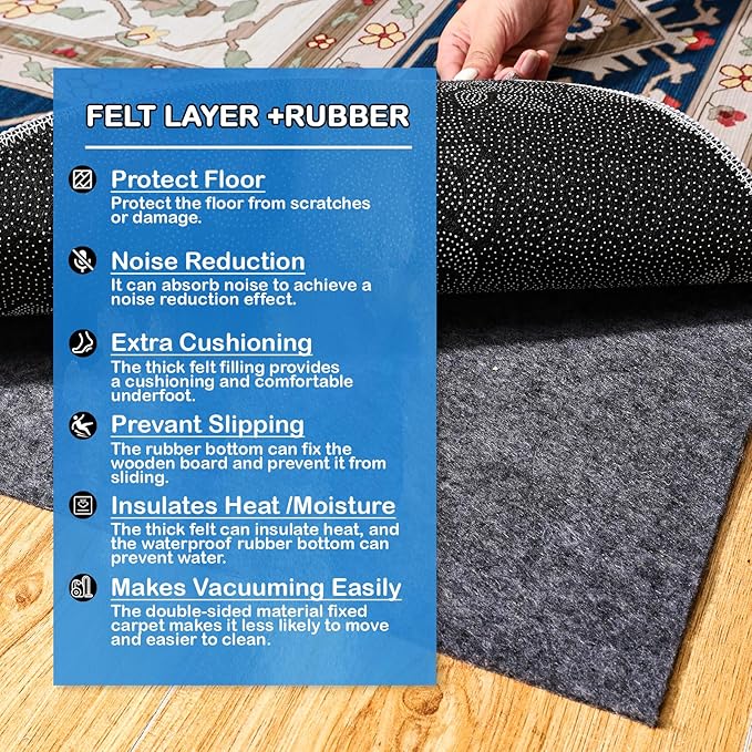 Non-Slip Rug Pads 1/4" Thick, 7x9Ft Waterproof Rugs Non Skid Rug Pad for All Floors and Finishes Durable Hardwood Floor Protective Felt Keeps Rugs in Place, Safe and Secure