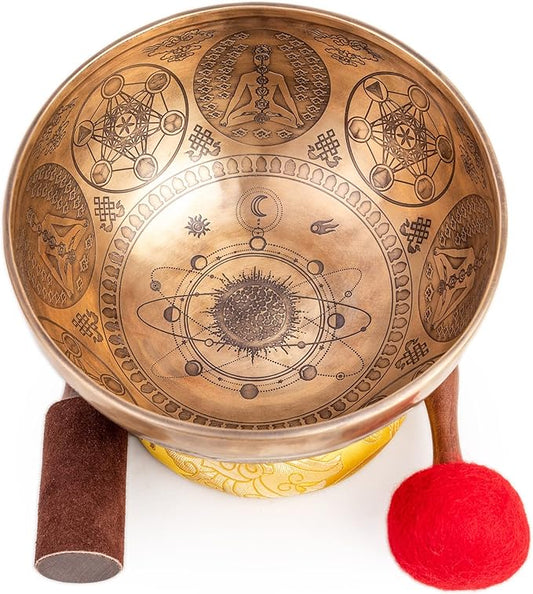 Large Tibetan Singing Bowl Set - 9" Master Healing Grade For Sound Bath Chakra 7 Metal Meditation Yoga By Himalayan Bazaar