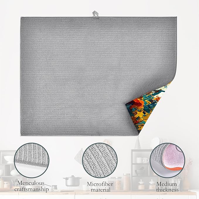 UIUPRO Colorful Flowers Dish Drying Rack Mat for Kitchen Counter, Watercolor Dish Drying Pad Absorbent Reversible Microfiber Protector for Coffee Bar Sink Countertops 18x24 Inch