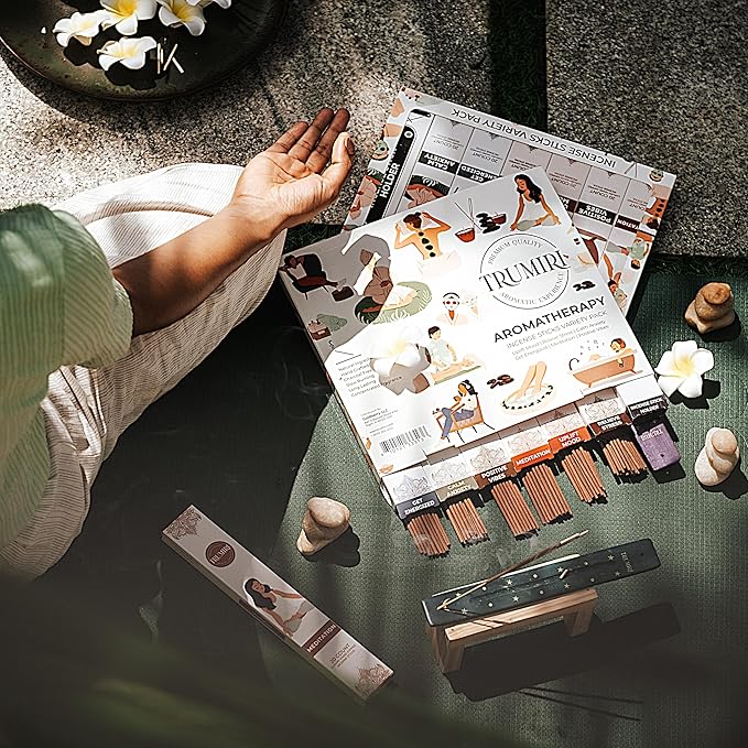 Aromatherapy Incense Sticks - Total 120 Insence-Sticks (20 Insense x 6 Inscents) - Inciensos Aromaticos para La Casa Aroma Incents for Positive Vibes Meditation Stress Relief + Incense Holder