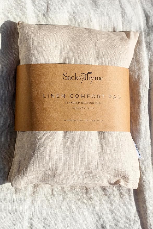Sacksy Thyme Microwave Heating Pad - 100% Linen Cover, Unscented, Size 18x7, Comforting Heat Pad for Cramps, Back,Neck,Shoulders, Leg Pain, Hot Microwavable Heat Pack, Color: Sand, Made in USA