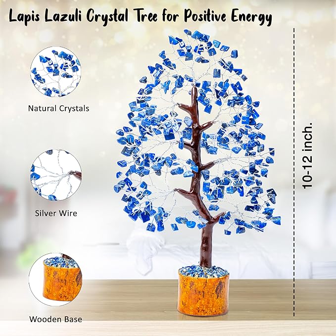 Lapis Lazuli Crystal Tree of Life Healing Crystals Spiritual Blue Shelf Decorations & Crystal Decor Feng Shui Table Decor Gifts for Men Dad & Boyfriend or Perfect Housewarming Home Accents Decor Gift