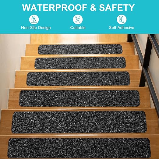 Qingluan Grip Tape, Anti Slip Tape Outdoor/Indoor Waterproof, Non Slip Tape for Stair Steps, Tread Staircases, Ramps, Skateboards (Black Tape, 7.8" x 33Ft)