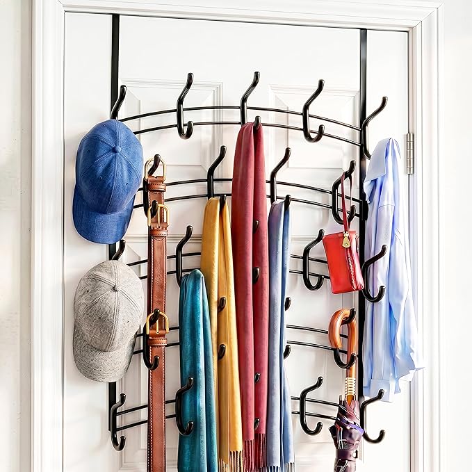 LYNK Professional® Home™ Over the Door Hooks - 46 Hook – Over the Door Coat Rack - Over the Door Hanger - Hanging Towels or Clothes - Bathroom, Bedroom, Laundry Room - Lifetime Ltd. Warranty, Black