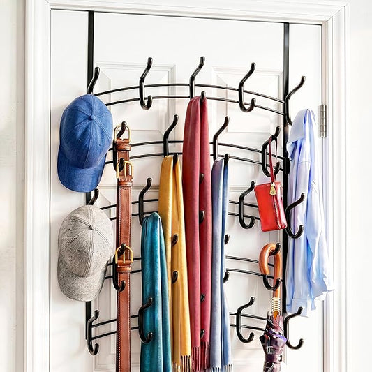 LYNK Professional® Home™ Over the Door Hooks - 46 Hook – Over the Door Coat Rack - Over the Door Hanger - Hanging Towels or Clothes - Bathroom, Bedroom, Laundry Room - Lifetime Ltd. Warranty, Black