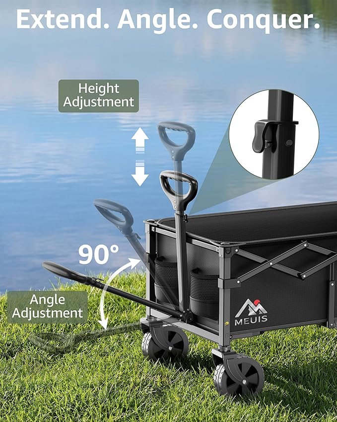 Collapsible Wagon Cart with Wheels - 300LBS Heavy Duty Folding Wagon for Groceries Shopping Outdoor Apartment Portable Foldable Utility Grocery Trolley, Black, XL