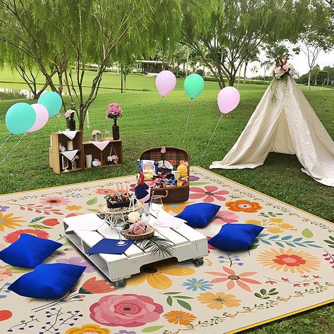 Extra Large Picnic Blankets Waterproof Foldable (60 "x 80") Beach Blanket Waterproof Sandproof,3-Layer Thicking Mat Outdoor Packable Camping Blanket