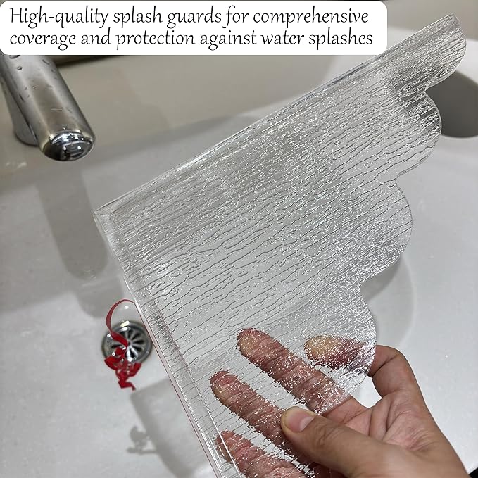 Large Shower Splash Guard, 2 Pack, 9.1 x 11.5 Inch, Waterproof Bathtub Corner Water Blocker with Silicone Base, Unique Acrylic Baffle for Bathroom, Kitchen Sink