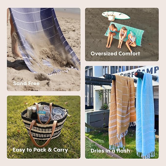 WETCAT Turkish Beach Towel Oversized 38x71 100% Cotton Sand Free Quick Dry Extra Large Light Travel Towel for Adults Beach Accessories Gifts (Yellow, Beach Towel (38" x 71"))