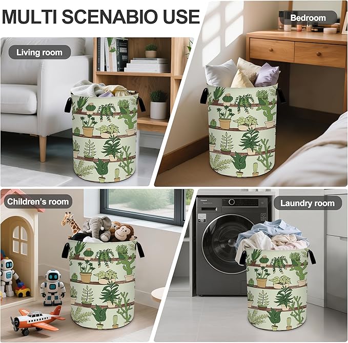 Cactus Laundry Basket Laundry Hamper With Handles Collapsible Laundry Baskets Storage Basket For Room Bathroom Bedroom Decor