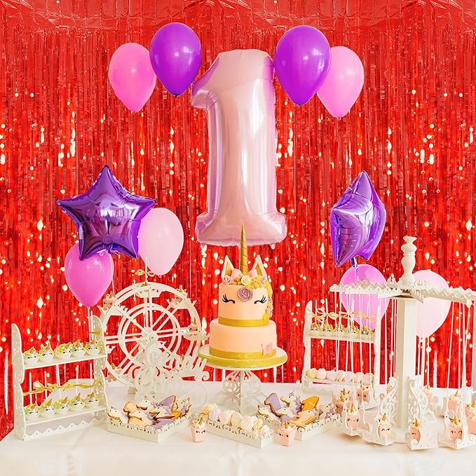 Streamer Party Decorations - 3.28 ft x 6.56 ft Metallic Foil Fringe Curtains Party Streamer Photo Backdrop for Birthday, Wedding, Baby Shower & Holiday Decor