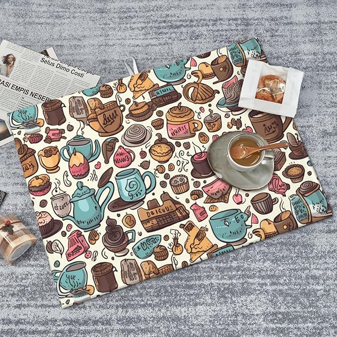 Coffee Cups Dish Drying Mat for Kitchen Counter Decor 18x24 Inch Floral Absorbent Reversible Microfiber Dish Drying Pad Flower Dish Drainer Rack Mats for Coffee Bar