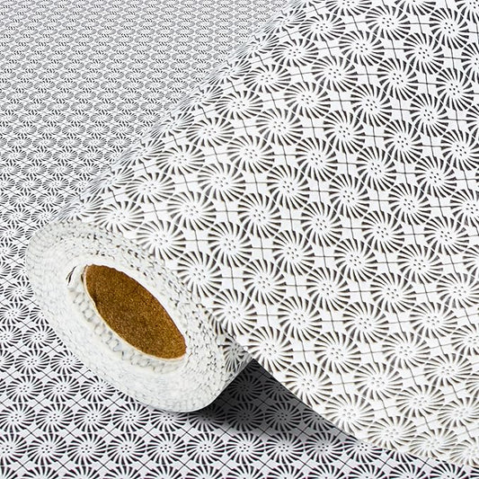 FIFTY FEET 18"x96" Non-Adhesive Shelf Liner for Kitchen Cabinets and Drawers, Washable Non-Slip PVC Cabinet Liner (Black Circle)(10 Roll)