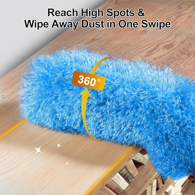 Tiumso 5-in-1 Microfiber Duster Kit with 100” Extension Pole – Reinforced Stainless Steel Telescopic Handle for High Ceiling Fans, Cobwebs & Vents – Multi-Head Dusters for Cleaning with Anti-Spin Pole