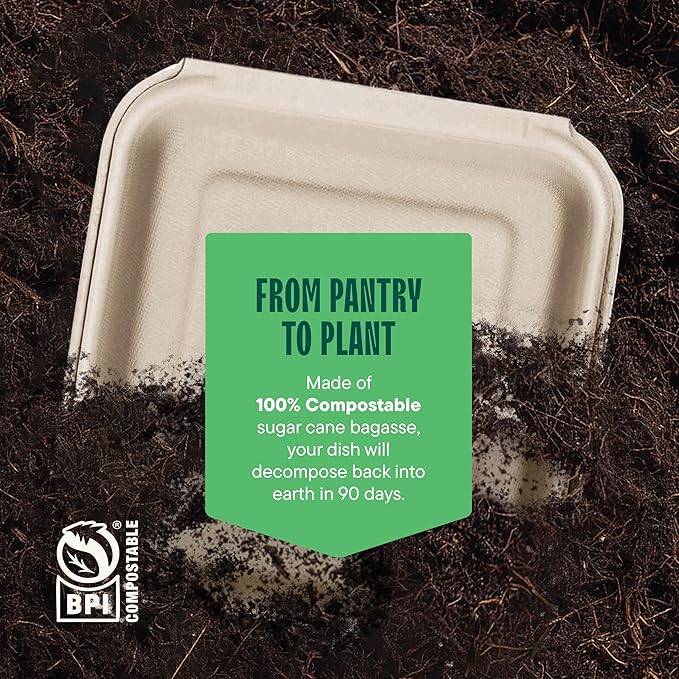 100% Compostable Clamshell Take Out Food Containers [8X8" 50-Pack] Heavy-Duty Quality to go Containers, Natural Disposable Bagasse, Eco-Friendly Biodegradable Made of Sugar Cane Fibers