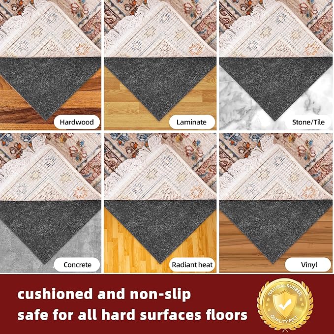 BAGAIL Felt and Natural Rubber Backing Rug Pads 1/8” Thick, 8 x 11 Ft Non Slip Rug Gripper Keep Rugs in Place, Under Area Rug Protective Cushioned Pads, Carpet Runners, Hardwood Floors Protection