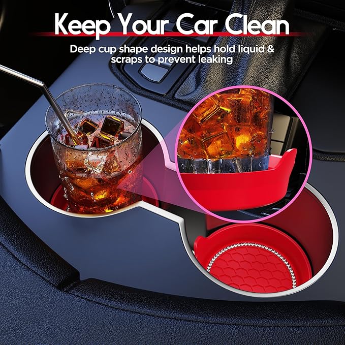Amooca Car Cup Coaster Universal Non-Slip Cup Holders Bling Crystal Rhinestone Car Interior Accessories 4 Pack Red