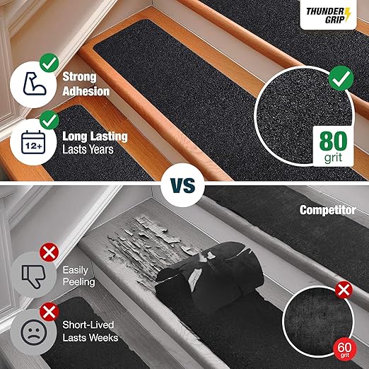 Outdoor Stair Treads Non Slip 30" x 8" - 15-Pack Weather Resistant Exterior Grip Tape for Wooden Steps - Non Slip Stair Treads - Anti Skid Strips - Waterproof 80-Grit Adhesive Treads