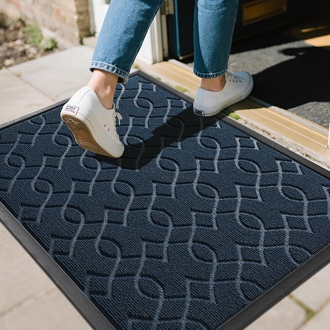 Yimobra Large Door Mat 36x24, All-Season Waterproof Doormat Outdoor Entrance, Heavy Duty Non-Slip Outside Door Mat for Garage Patio Porch Entryway Indoor, Easy Clean, Blue