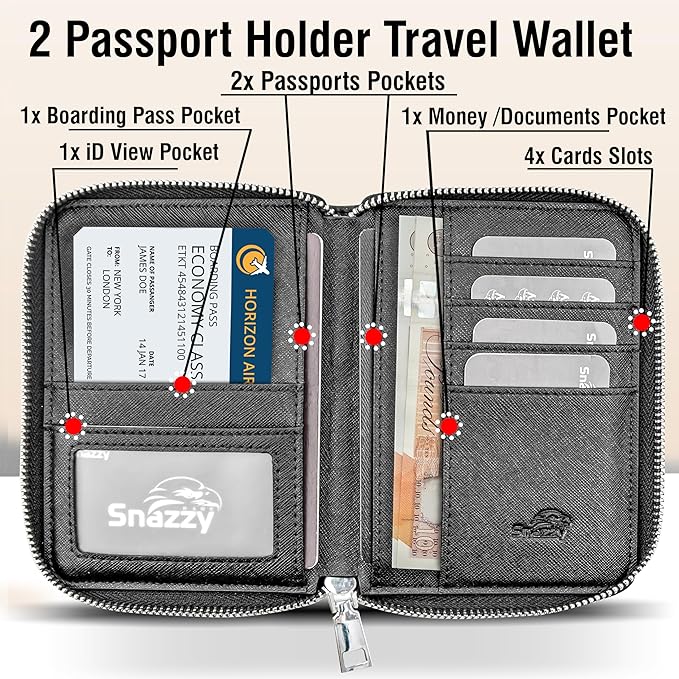 RFID Travel Wallet Passport Holder with Zipper - Organizer Bag for Travel Documents - Safety Essentials Cover for Men Women