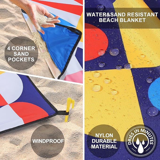 Beach Blanket Waterproof Sandproof Extra Large Beach Mat 79" X 83"/120"x108" for 1-8 Adults Quick Drying Durable Outdoor Picnic Mat for Beach Travel Camping Hiking