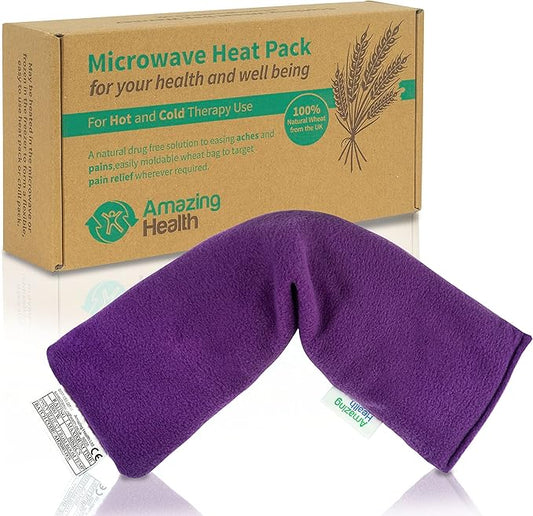 Microwavable Heating Pad for Neck, Back & Shoulders - Heating Bean Bag Microwavable Pillow - Cleaned Wheat & Lavender Aromatherapy Heating Pad Wrap - Amazing Health, Purple