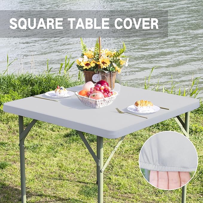 Square Fitted Table Cover Elastic Tablecloth Stretch Spandex Table Top Cover Tables Topper Cap for Dining Kitchen Home Party Silver 36X36 Inch