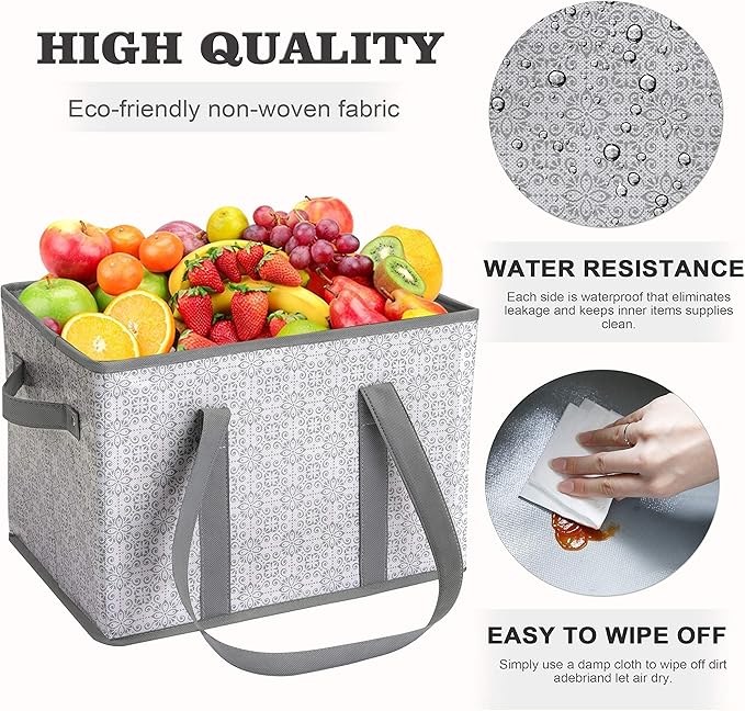 WISELIFE Reusable Grocery Bags [3 Pack], Large Grocery Tote Bag Water Resistant Shopping Bags Foldable Grocery Bag for Clothes, Shoes and Picnic