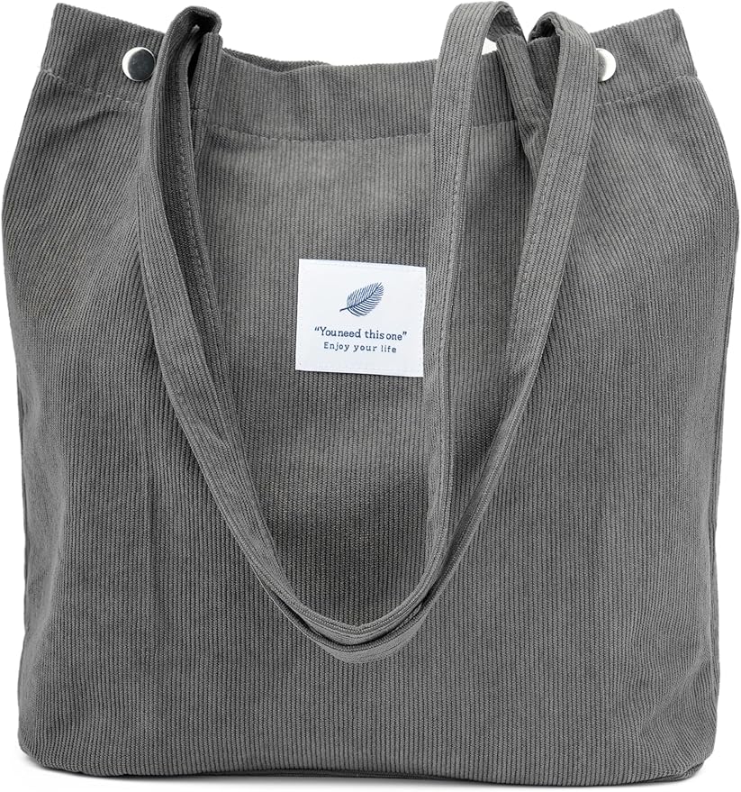 Corduroy Tote Bag Cute Tote Bags for Women Shoulder Bag with Inner Pocket for Work Beach Travel and Shopping Grocery