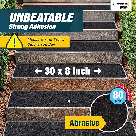 Outdoor Stair Treads Non Slip 30" x 8" - 15-Pack Weather Resistant Exterior Grip Tape for Wooden Steps - Non Slip Stair Treads - Anti Skid Strips - Waterproof 80-Grit Adhesive Treads