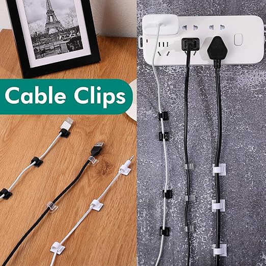 Namalu 240 Pcs Cable Clips Outdoor Wire Clip Adhesive Cable Hook Cord Organizer Holder R Shape Christmas Light Clip for Desk Wall Cable Management String Lights Fairy Light Decoration (White, Small)