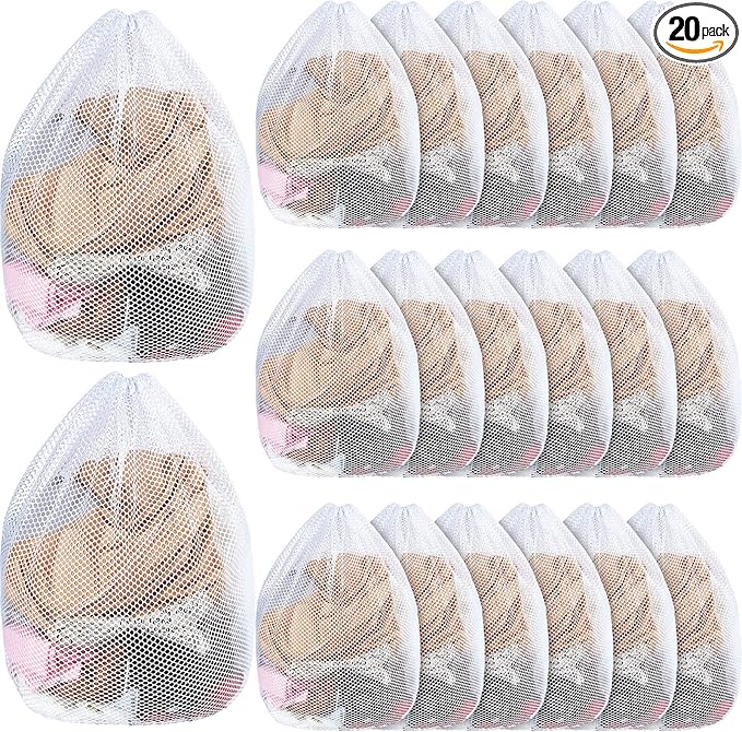 20 Pcs Mesh Laundry Bags Bulk with Drawstring 20 x 24'' White Heavy Duty Mesh Bag Machine Washable Sturdy Large Net Laundry Wash Bag for Dormitory College Apartment Travelling Camping
