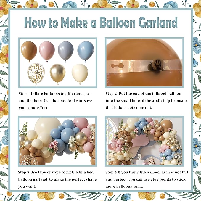 Woaipati 148-Piece Dusty Pink Blue Brown Yellow Balloon Arch Garland Kit, Retro Pink Dusty Blue Brown Pastel Yellow Gold Confetti Balloons for Baby Shower Wedding Engagement Birthday Party Decorations