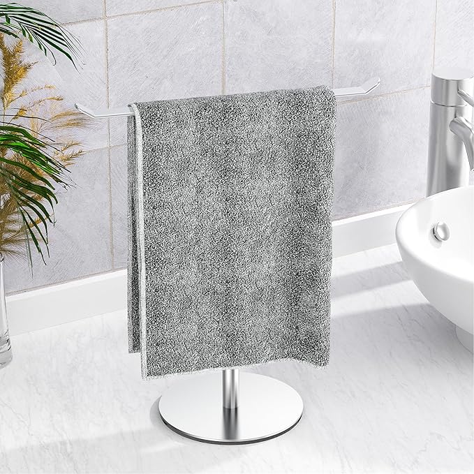 Towel Rack T-Shape Hand Towel Holder for Bathroom, Headband Holder Organizer and Bathroom Towel Racks, Kitchen Towel Rack Silver Hand Towel Holder