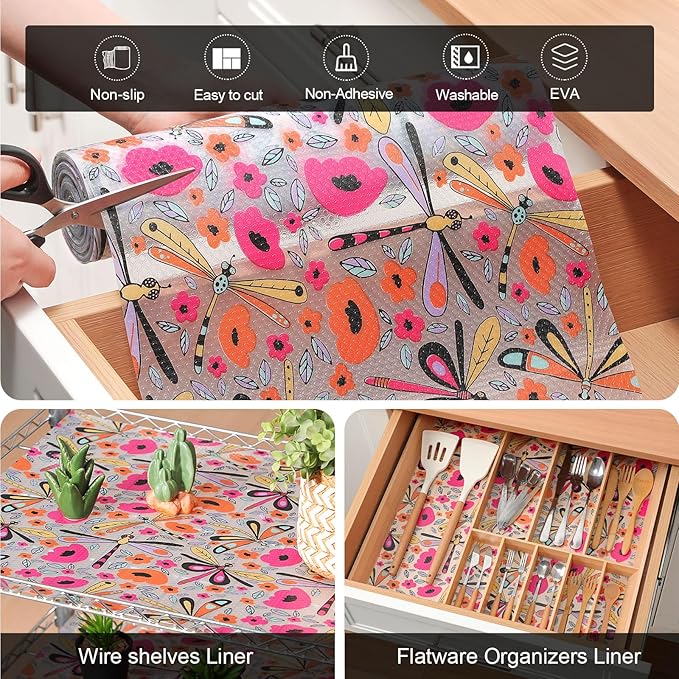 Cooyes Shelf Liner – Non-Slip Cabinet & Drawer Liner for Kitchen – Non-Adhesive Waterproof Shelf Paper with Modern Pattern – Durable EVA Cabinet Mat – Easy to Cut (Amethyst,17.5" W x 360" L)