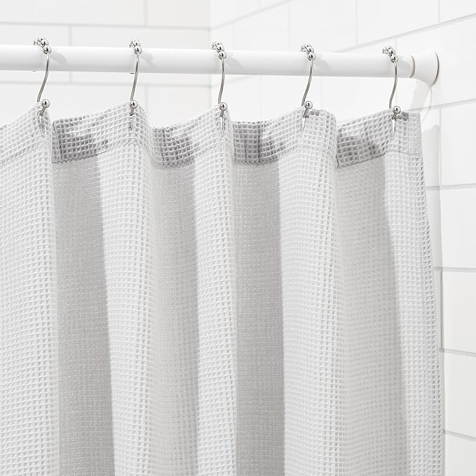 Amazon Basics No Drill Spring Tension Curtain Rod, Adjustable 78-108" Width, White, Classic Finial
