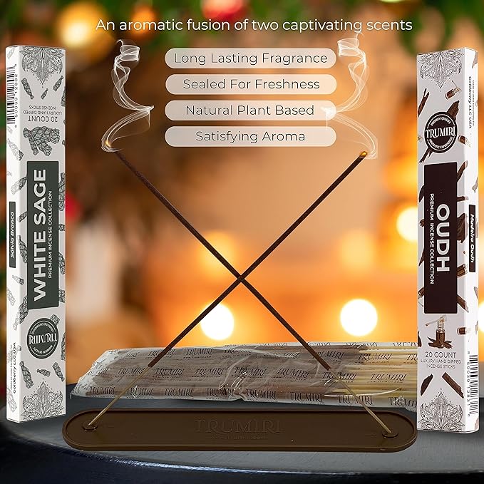 Trumiri Incense Sticks - Combo Pack of 40 Insence-Sticks - 20 White Sage + 20 Oud - Insenses - Insents - Incents - Inscense - Incence - Incienso - All Natural Incense Sticks