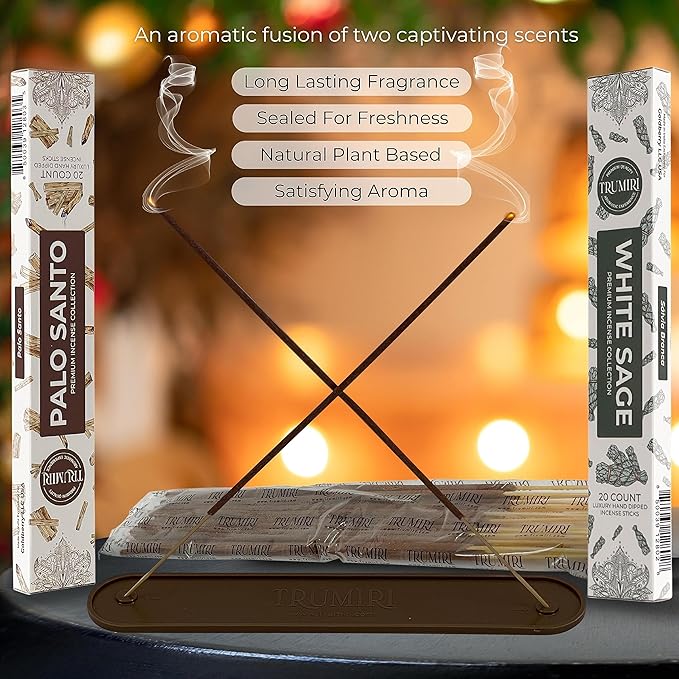 Trumiri Incense Sticks - Combo Pack of 40 Insence-Sticks - 20 Palo Santo + 20 White Sage - Cleansing Insense - Insents - Incents - Inscense - Incence - Incienso - All Natural Non Toxic Incense Sticks