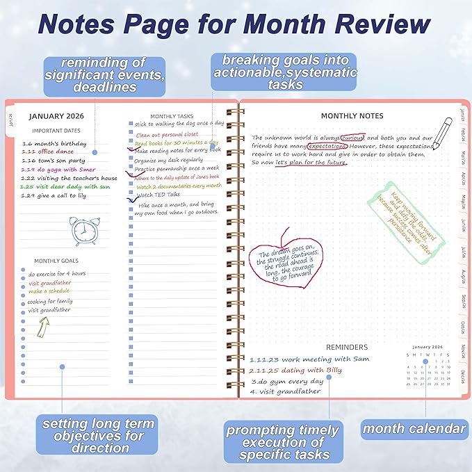 Monthly Planner 2026-2027 (7.6'' x 9.6''), 18 Months Monthly Planner from Jan 2026-Jun 2027, Calendar 2026 Planner with Tabs & Pocket, Pink