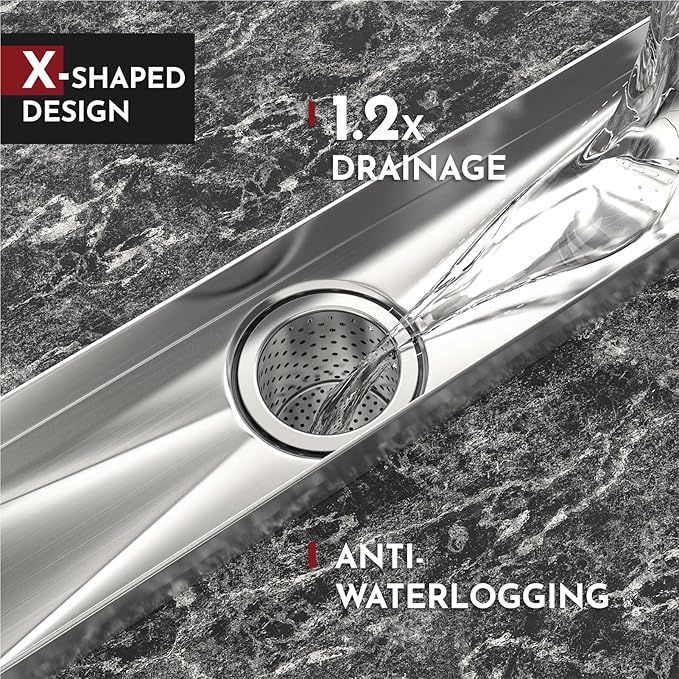 WEBANG 28 Inch Linear Shower Drain Rectangular Floor Drain with Accessories Square Hole Pattern Cover Grate Removable SUS304 Stainless Steel CUPC Certified Brushed