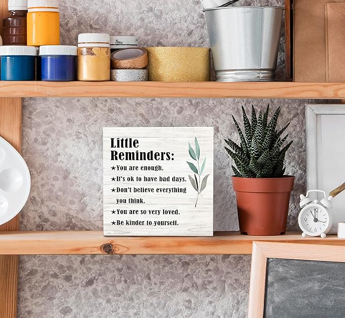 SRADMO Inspirational Little Reminders Wood Box Sign Desk Decor, Inspirational Desk Decor, College Motivational Positive Affirmation Gifts Box Sign For Office Home Dorm Tabletop Shelf Decoration