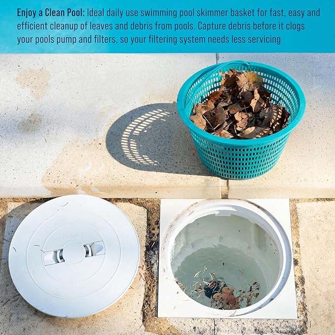 U.S. Pool Supply Swimming Pool Teal Blue Plastic Skimmer Replacement Basket (Set of 2) - Skimmer Basket for Inground Pool, Skim Filter Remove Leaves Debris - 8" Top, 5.5" Bottom, 5" Deep, Not Weighted