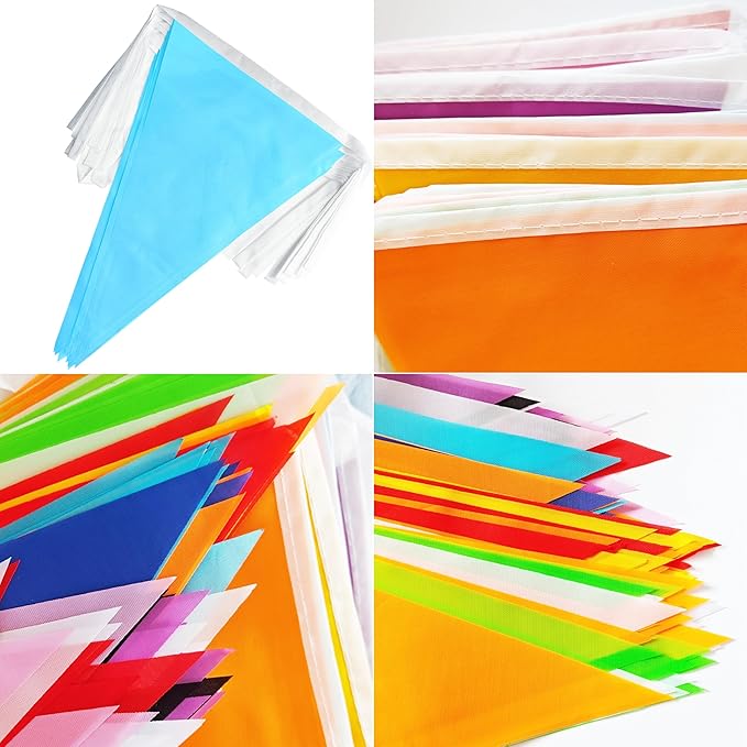 100 Feet Blue Pennant Banner Flags, 60 Pcs DIY Flag for Birthday, Party, Shops, Outdoor and Indoor Decorations, Festival Celebration (Blue)