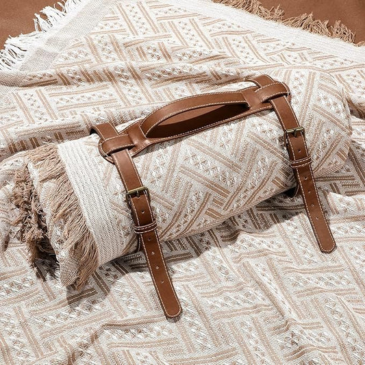 VitalCozy Waterproof Picnic Blankets Outdoor Blanket Foldable 2 in 1 Double Layer Sandproof Beach Mat with Carry Strap for Camping Lawn Park Beach Grass(Khaki)