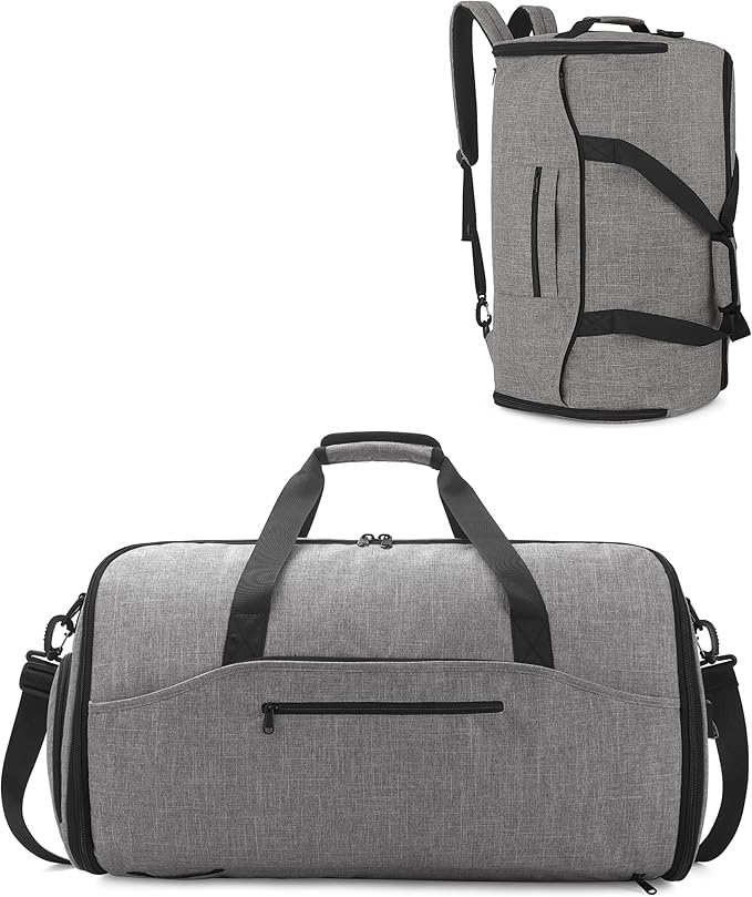 NPBAG Convertible Garment Duffle Bags for Travel - Carry on Garment Bag, Suit Bag for Men & Women, 3 in 1 Foldable Travel Duffle Backpack with Shoulder Strap (Woven Grey)
