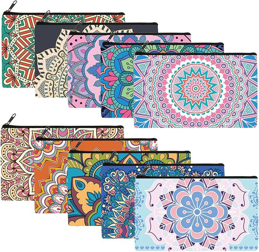 Reginary 20 Pcs Mandala Cosmetic Bag Bulk for Women Mandala Makeup Bag Gifts Roomy Makeup Bags with Zipper Toiletry Bags Pouch Travel Accessory Organizer Christmas Small Gifts, 7 x 4.3 Inches