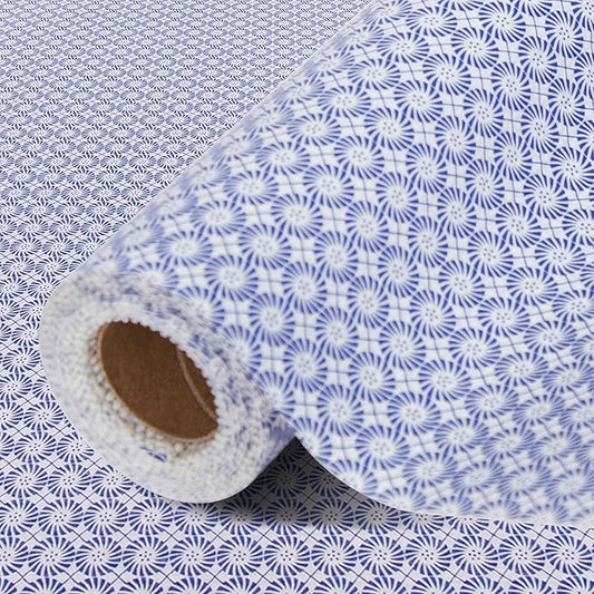 FIFTY FEET 12"x120" Non-Adhesive Shelf Liner for Kitchen Cabinets and Drawers, Washable Non-Slip PVC Cabinet Liner (Blue Circle)(10 Roll)