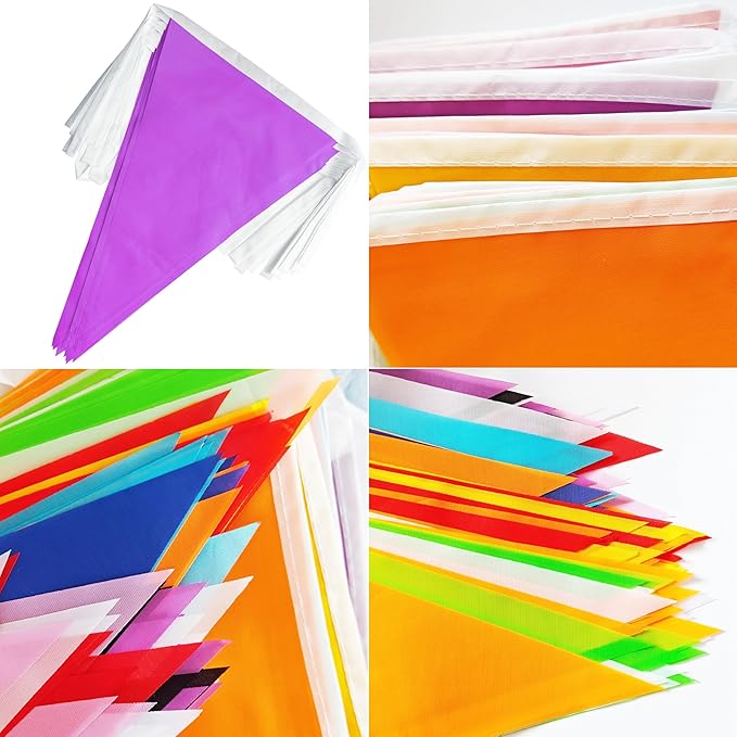 100 Feet Purple Pennant Banner Flags, 60 Pcs DIY Flag for Birthday, Party, Shops, Outdoor and Indoor Decorations, Festival Celebration (Purple)